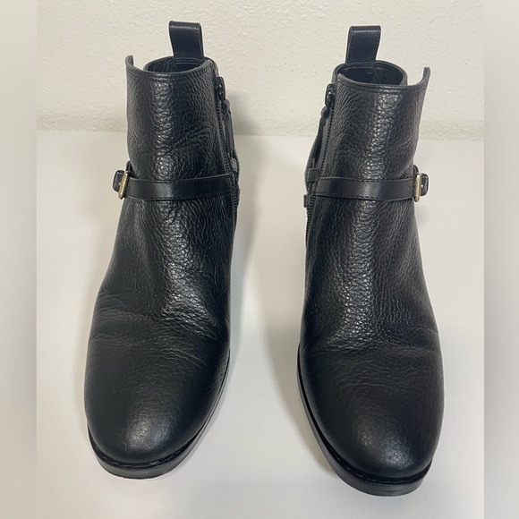 Cole Haan Pearlie Leather Ankle Bootie Heels Boots Zipper Round Toe Black 6.5B - Picture 2 of 8